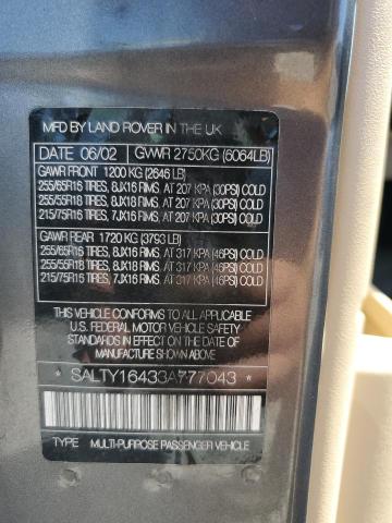 Photo 10 from auction – 2003 LAND ROVER DISCOVERY with VIN SALTY16433A777043