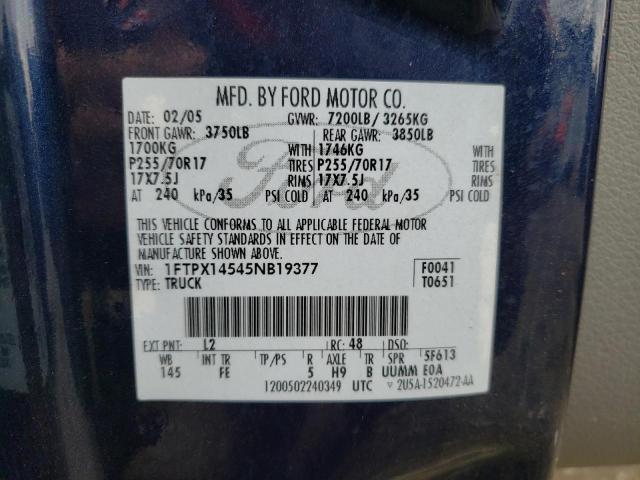 Photo 10 from auction – 2005 FORD F150 with VIN 1FTPX14545NB19377