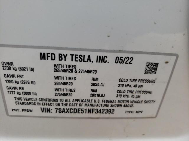 Photo 10 from auction – 2022 TESLA MODEL X with VIN 7SAXCDE51NF342392