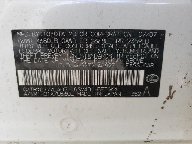 Photo 10 from auction – 2007 LEXUS ES 350 with VIN JTHBJ46G272148827