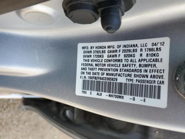Photo 10 from auction – 2012 HONDA CIVIC EX with VIN 19XFB2F84CE065829