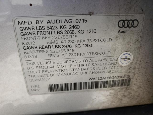 Photo 10 from auction – 2016 AUDI Q5 PREMIUM with VIN WA1L2AFP8GA030315