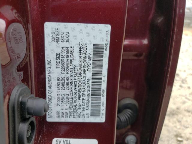Photo 10 from auction – 2016 HONDA CR-V TOURI with VIN 5J6RM4H97GL048751