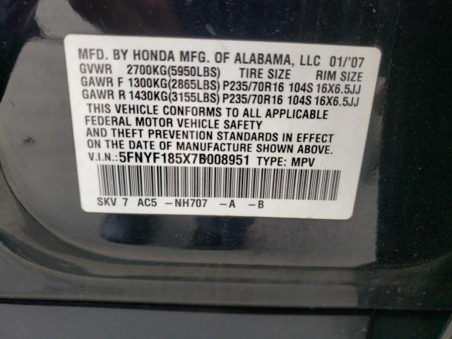 Photo 10 from auction – 2007 HONDA PILOT EXL with VIN 5FNYF185X7B008951