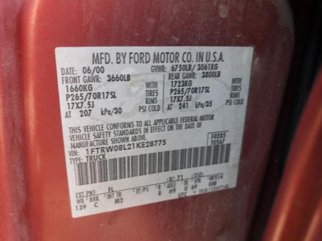 Photo 10 from auction – 2001 FORD F150 SUPER with VIN 1FTRW08L21KE28775