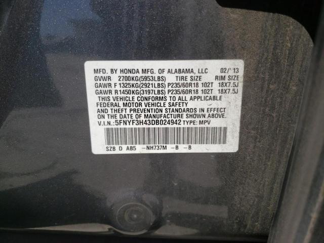 Photo 10 from auction – 2013 HONDA PILOT EX with VIN 5FNYF3H43DB024942
