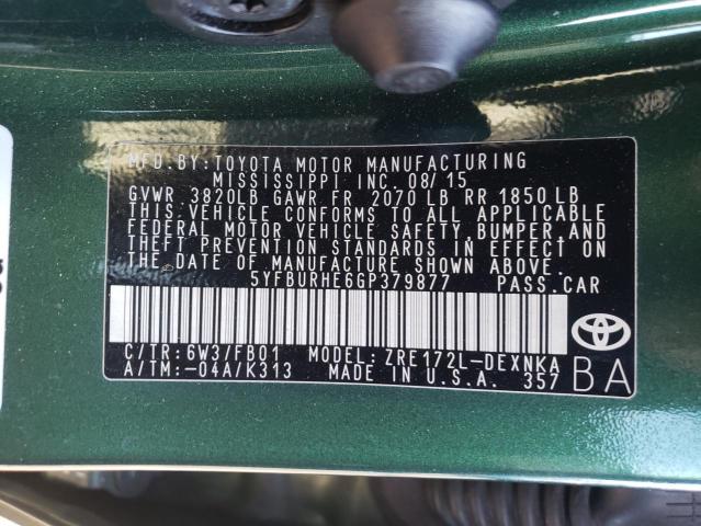 Photo 10 from auction – 2016 TOYOTA COROLLA L with VIN 5YFBURHE6GP379877