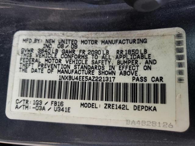 Photo 10 from auction – 2010 TOYOTA COROLLA BA with VIN 1NXBU4EE5AZ221317
