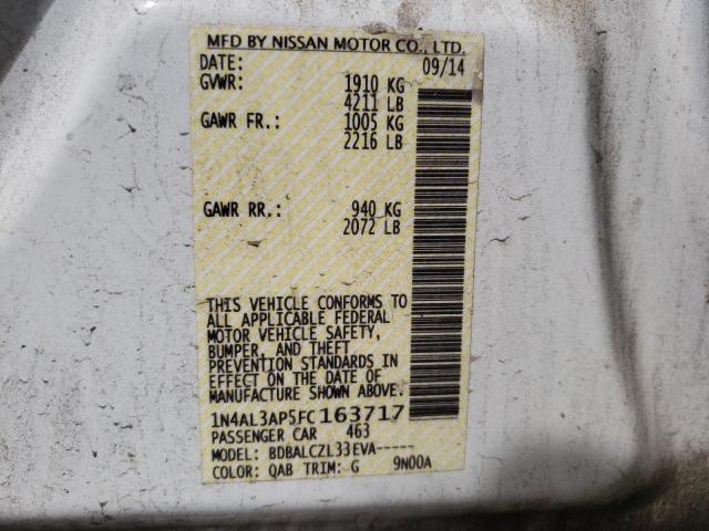 Photo 10 from auction – 2015 NISSAN ALTIMA 2.5 with VIN 1N4AL3AP5FC163717