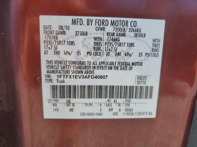 Photo 10 from auction – 2010 FORD F150 SUPER with VIN 1FTFX1EV3AFD40807
