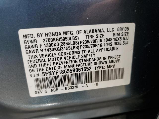 Photo 10 from auction – 2005 HONDA PILOT EXL with VIN 5FNYF18555B061652