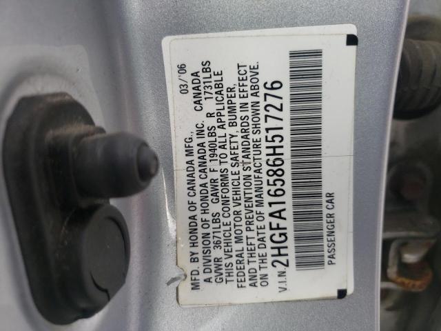 Photo 10 from auction – 2006 HONDA CIVIC with VIN 2HGFA16586H517276