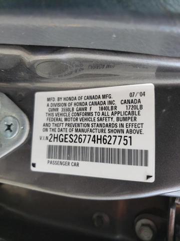 Photo 10 from auction – 2004 HONDA CIVIC EX with VIN 2HGES26774H627751