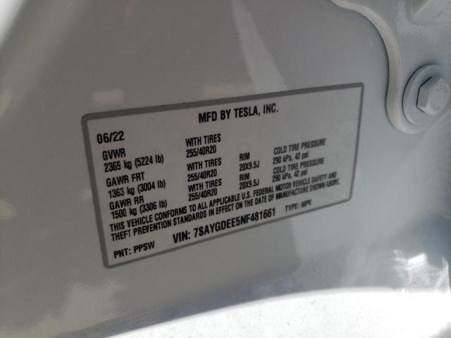 Photo 10 from auction – 2022 TESLA MODEL Y with VIN 7SAYGDEE5NF481661