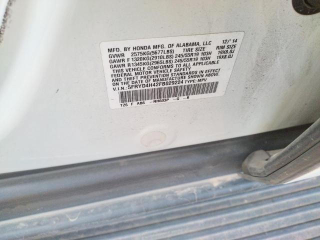 Photo 10 from auction – 2015 ACURA MDX TECHNO with VIN 5FRYD4H42FB029224