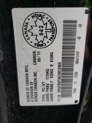 Photo 10 from auction – 2012 HONDA CIVIC LX with VIN 2HGFB2F56CH010469
