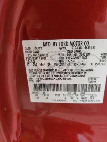 Photo 10 from auction – 2012 FORD ESCAPE LIM with VIN 1FMCU9EGXCKC39104