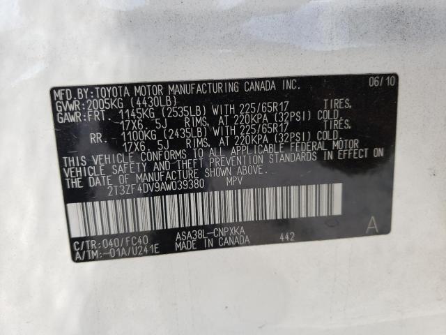 Photo 10 from auction – 2010 TOYOTA RAV4 with VIN 2T3ZF4DV9AW039380