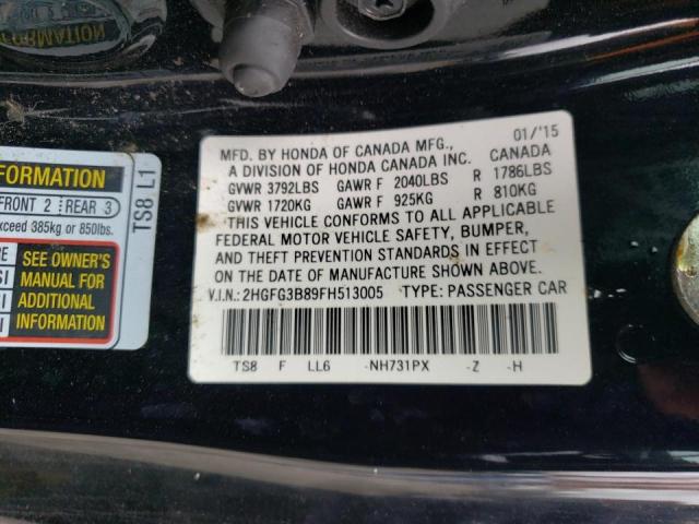 Photo 10 from auction – 2015 HONDA CIVIC EX with VIN 2HGFG3B89FH513005