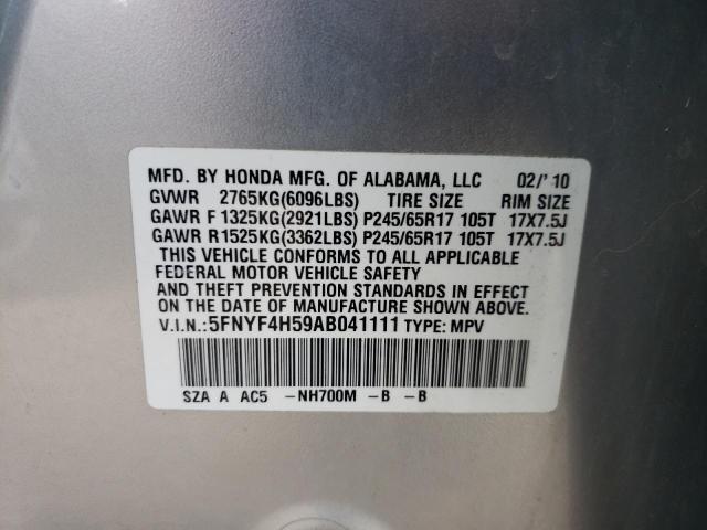Photo 10 from auction – 2010 HONDA PILOT EXL with VIN 5FNYF4H59AB041111
