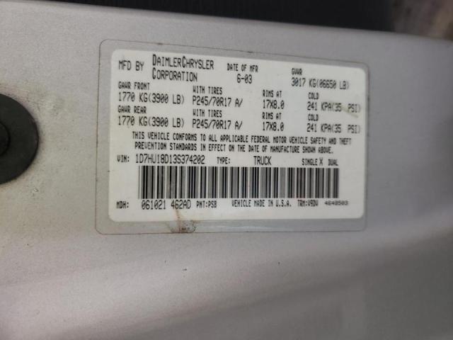 Photo 10 from auction – 2003 DODGE RAM 1500 S with VIN 1D7HU18D13S374202