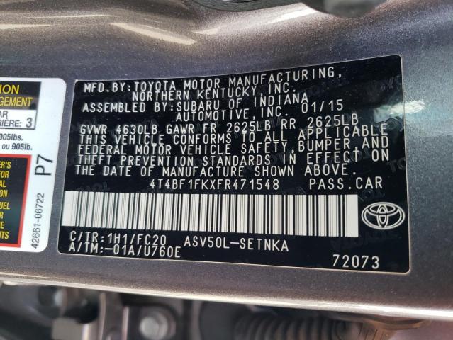 Photo 10 from auction – 2015 TOYOTA CAMRY LE with VIN 4T4BF1FKXFR471548