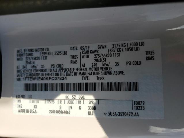 Photo 10 from auction – 2019 FORD F150 SUPER with VIN 1FTEW1E40KFC07834