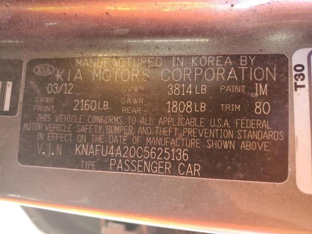 Photo 10 from auction – 2012 KIA FORTE EX with VIN KNAFU4A20C5625136