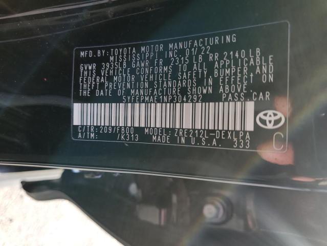 Photo 10 from auction – 2022 TOYOTA COROLLA LE with VIN 5YFEPMAE1NP304292