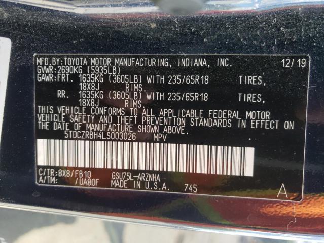 Photo 10 from auction – 2020 TOYOTA HIGHLANDER with VIN 5TDCZRBH4LS003026