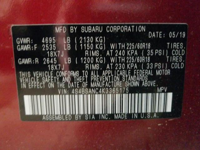 Photo 10 from auction – 2019 SUBARU OUTBACK 2. with VIN 4S4BSANC4K3365175