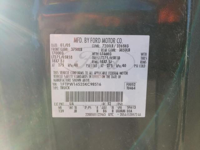 Photo 10 from auction – 2005 FORD F150 SUPER with VIN 1FTPW14535KC98516