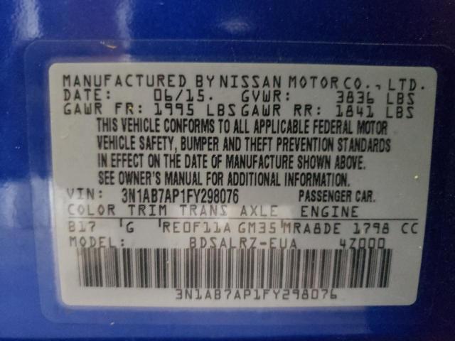 Photo 10 from auction – 2015 NISSAN SENTRA S with VIN 3N1AB7AP1FY298076