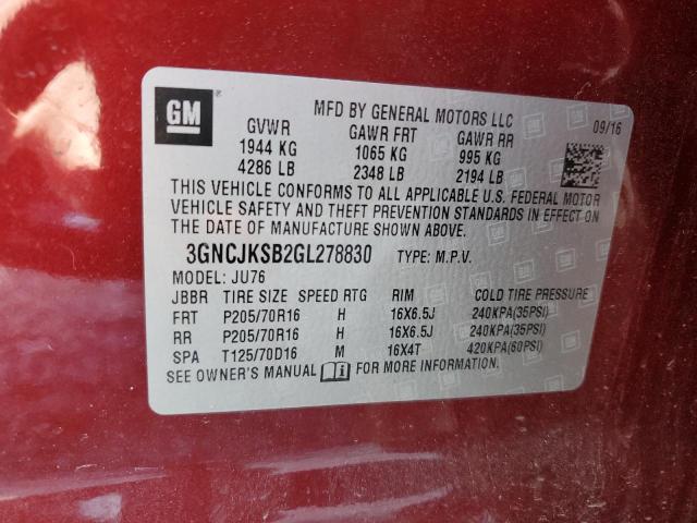 Photo 10 from auction – 2016 CHEVROLET TRAX LS with VIN 3GNCJKSB2GL278830