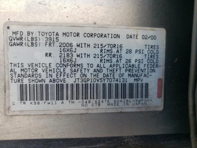 Photo 10 from auction – 2000 TOYOTA RAV4 with VIN JT3GP10V5Y7074131