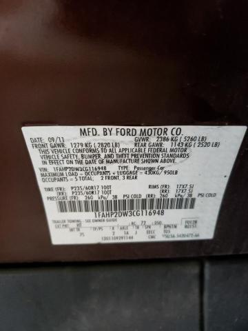 Photo 10 from auction – 2012 FORD TAURUS SE with VIN 1FAHP2DW3CG116948