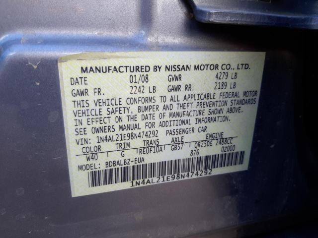 Photo 10 from auction – 2008 NISSAN ALTIMA 2.5 with VIN 1N4AL21E98N474292