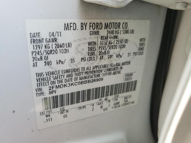 Photo 10 from auction – 2011 FORD EDGE LIMIT with VIN 2FMDK3KC0BBB26909