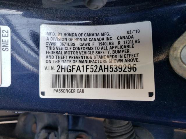 Photo 10 from auction – 2010 HONDA CIVIC LX with VIN 2HGFA1F52AH539296