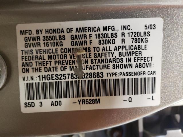 Photo 10 from auction – 2003 HONDA CIVIC EX with VIN 1HGES25783L028683