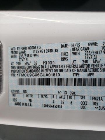 Photo 10 from auction – 2016 FORD ESCAPE SE with VIN 1FMCU9GX6GUA01810