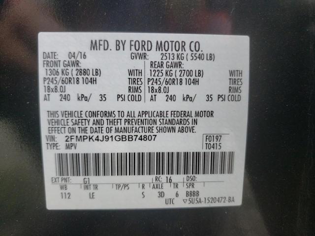 Photo 10 from auction – 2016 FORD EDGE SEL with VIN 2FMPK4J91GBB74807