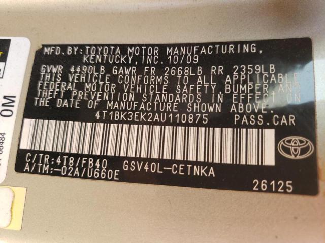 Photo 10 from auction – 2010 TOYOTA CAMRY SE with VIN 4T1BK3EK2AU110875