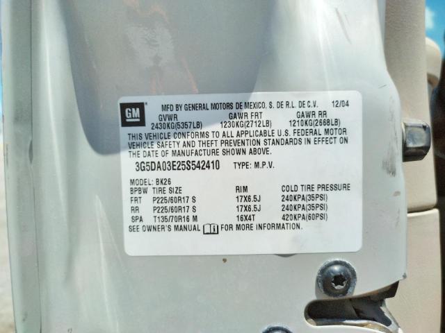 Photo 10 from auction – 2005 BUICK RENDEZVOUS with VIN 3G5DA03E25S542410