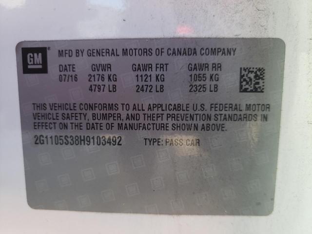 Photo 10 from auction – 2017 CHEVROLET IMPALA LT with VIN 2G1105S38H9103492