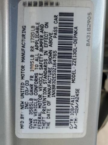 Photo 10 from auction – 2003 TOYOTA COROLLA with VIN 1NXBR32E53Z164765