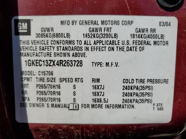 Photo 10 from auction – 2004 GMC YUKON with VIN 1GKEC13ZX4R263728