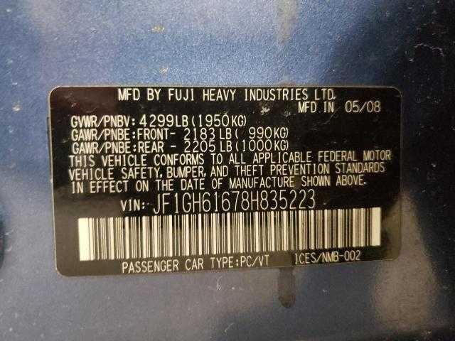 Photo 10 from auction – 2008 SUBARU IMPREZA 2. with VIN JF1GH61678H835223