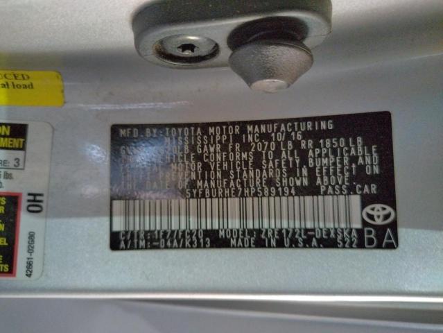 Photo 10 from auction – 2017 TOYOTA COROLLA L with VIN 5YFBURHE7HP589194