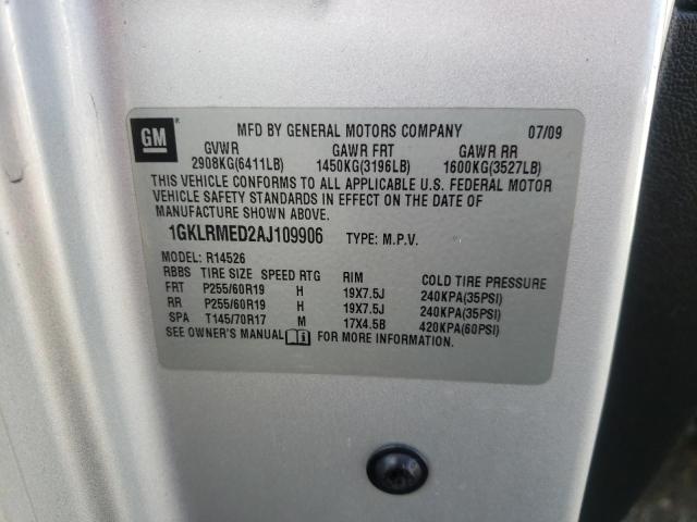 Photo 10 from auction – 2010 GMC ACADIA SLT with VIN 1GKLRMED2AJ109906
